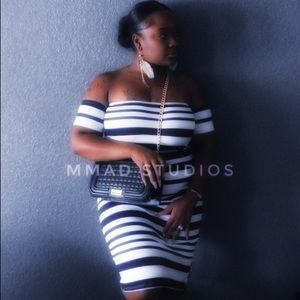 Black and white striped dress
